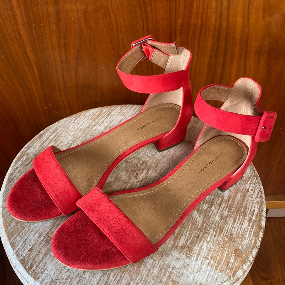 14th and Union Red Suede Sandals 1 inch heels
